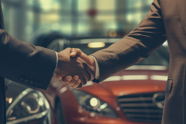 Zwei Männer geben sich einen Handschlag nach dem Autokauf